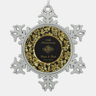 Elegant Black & Gold 50th Wedding Anniversary Snowflake Pewter Christmas Ornament