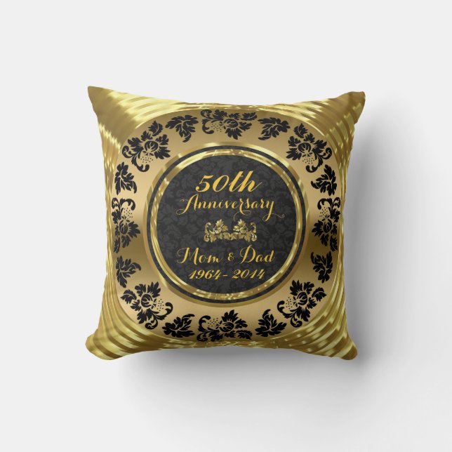 Elegant Black & Gold 50th Wedding Anniversary Throw Pillow (Front)