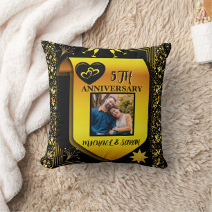 Elegant Black & Gold 5th Wedding Anniversary Gift  Throw Pillow