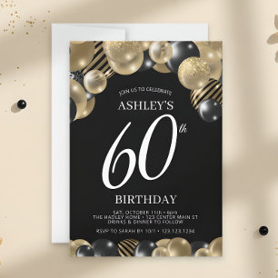 Elegant Black Gold 60th Birthday Invitation