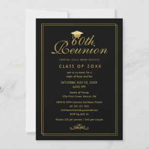 Elegant Black Gold 60th Class Reunion Invitation