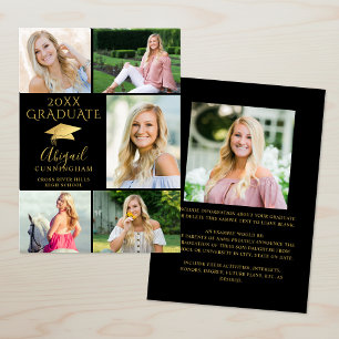 Elegant Black Gold 6 Photo Collage Graduate Announcement