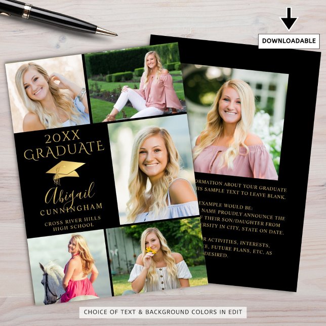 Elegant Black Gold 6 Photo Collage Graduate Announcement (Creator Uploaded)