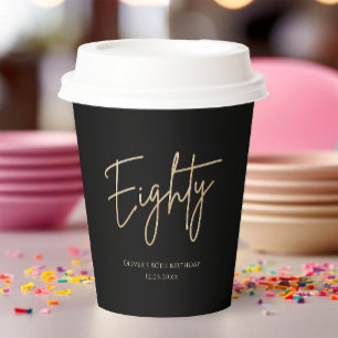 Elegant Black Gold 80th Birthday Party Paper Cups