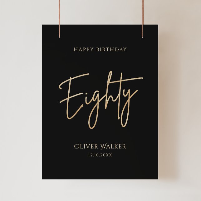 Elegant Black Gold 80th Birthday Party Poster (Elegant Black Gold 80th Birthday Party Poster)