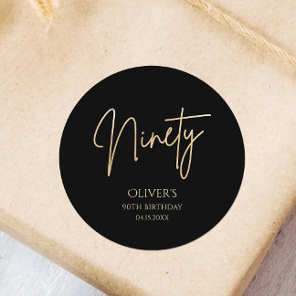 Elegant Black Gold 90th Birthday Classic Round Sticker