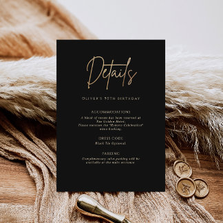 Elegant Black Gold 90th Birthday Details Card