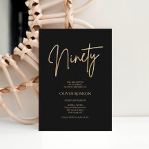 Elegant Black Gold 90th Birthday Invitation