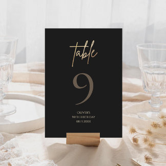 Elegant Black Gold 90th Birthday Table Number