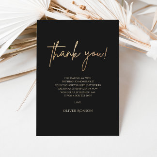 Elegant Black Gold 90th Birthday Thank You Card 