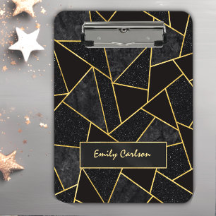 Elegant black gold abstract geometric  clipboard