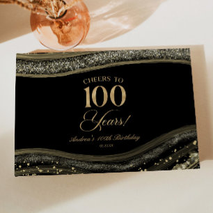 Elegant Black Gold Agate 100th Birthday Party Guest Book
