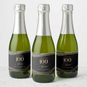 Elegant Black Gold Agate 100th Birthday Party Sparkling Wine Label