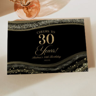 Elegant Black Gold Agate 30th Birthday Party Guest Book
