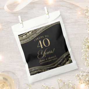 Elegant Black Gold Agate 40th Anniversary Party Favour Bag
