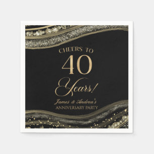 Elegant Black Gold Agate 40th Anniversary Party Napkin