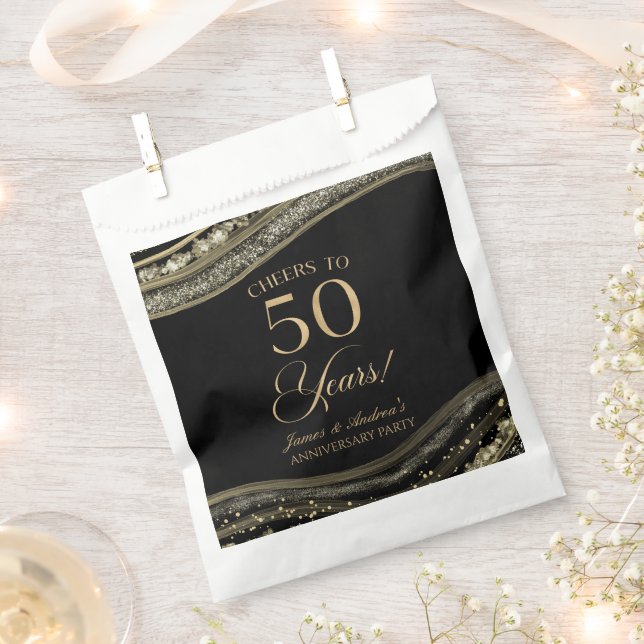 Elegant Black Gold Agate 50th Anniversary Party Favour Bag (Clipped)