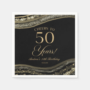 Elegant Black Gold Agate 50th Birthday Party Napkin