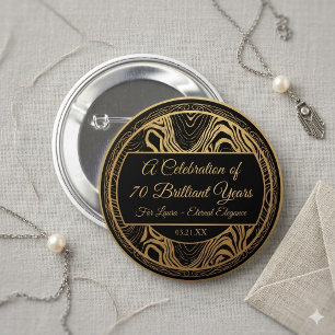 Elegant Black Gold Agate 70th Birthday Party Favou 2 Inch Round Button