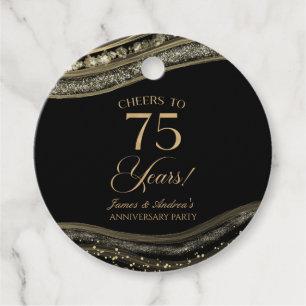 Elegant Black Gold Agate 75th Anniversary Party Favour Tags