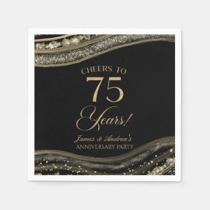 Elegant Black Gold Agate 75th Anniversary Party Napkin