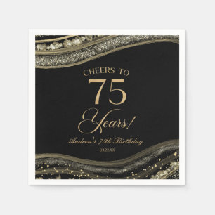 Elegant Black Gold Agate 75th Birthday Party Napkin