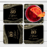 Elegant Black Gold Agate 80th Birthday Party Square Paper Coaster<br><div class="desc">These are Elegant Black Gold Agate 80th Birthday Party Paper Coasters!</div>