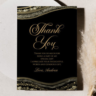 Elegant Black Gold Agate Birthday Party Thank You Card