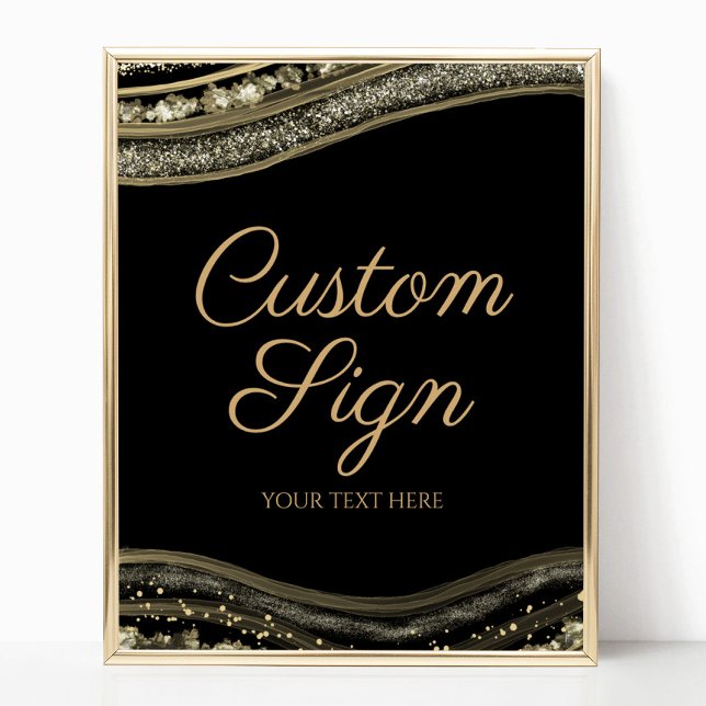 Elegant Black Gold Agate Custom Text Sign (Creator Uploaded)