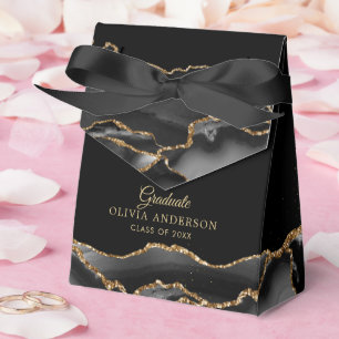 Elegant Black & Gold Agate Graduation Favor Box