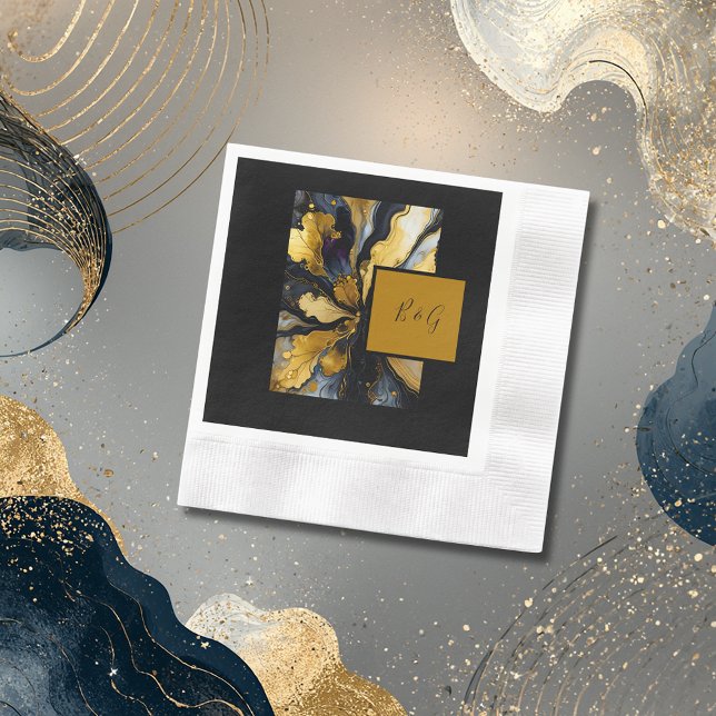 elegant black gold agate marble wedding napkin (Creator Uploaded)