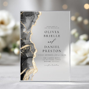 Elegant Black Gold Agate Wedding Elegant Chic Acrylic Invitations