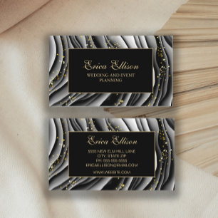 Elegant Black Gold Alcohol Ink Wedding Planner Business Card