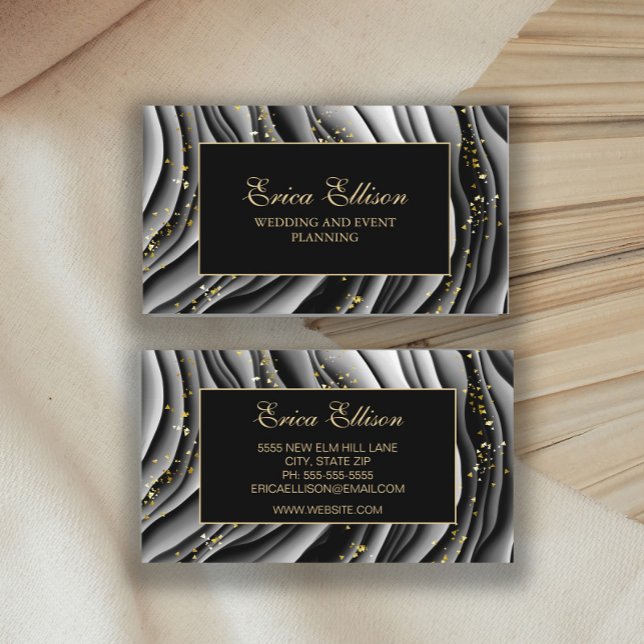 Elegant Black Gold Alcohol Ink Wedding Planner Business Card (Creator Uploaded)