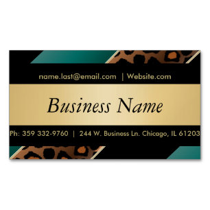 Elegant Black, Gold and  Teal Leopard Stripes Magnetic Business Card