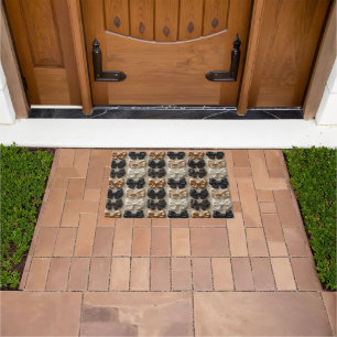 Elegant Black Gold and White Satin Bow Pattern Doormat