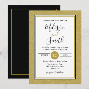 Elegant Black,Gold And White Wedding Invitation