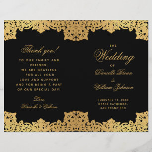 Elegant Black Gold Antique Folded Wedding Program