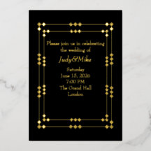 Elegant Black & Gold Art Deco Foil Invitation