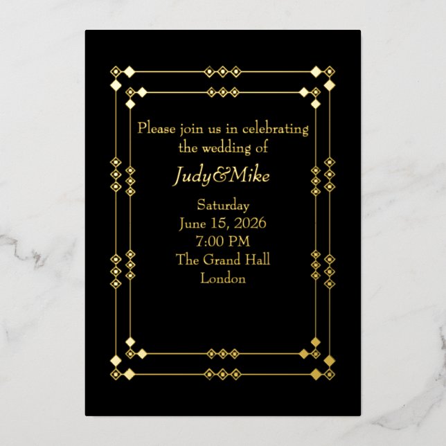 Elegant Black & Gold Art Deco Foil Invitation (Front)