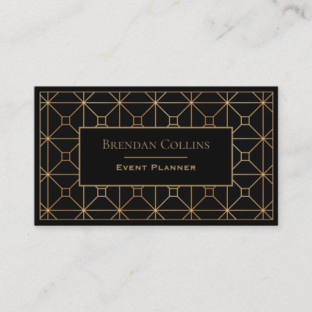 Elegant Black Gold Art Deco Geometric Business Card (Front)