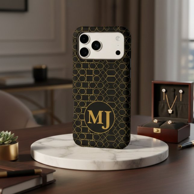Elegant Black & Gold Art Deco Geometric Monogram (Créateur téléchargé)