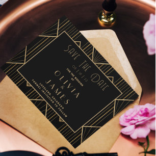 Elegant Black & Gold Art Deco Great Gatsby Wedding Save The Date