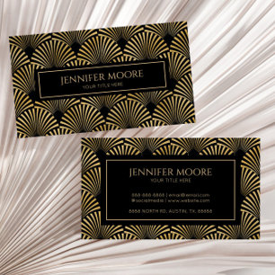 Elegant Black Gold Art Deco Pattern Custom Business Card
