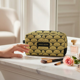 Elegant Black Gold Art Deco Pattern Personalized Dopp Kit
