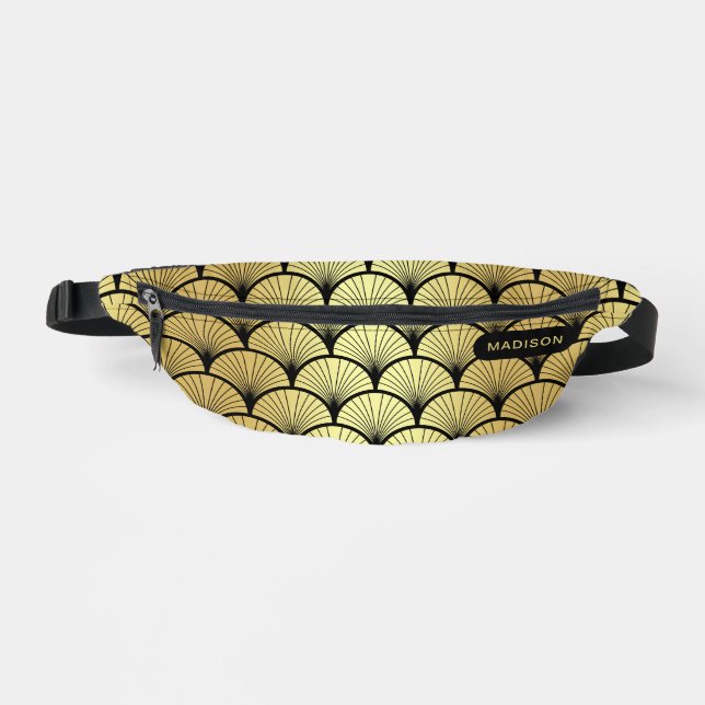 Elegant Black Gold Art Deco Pattern Personalized Fanny Pack (Front)