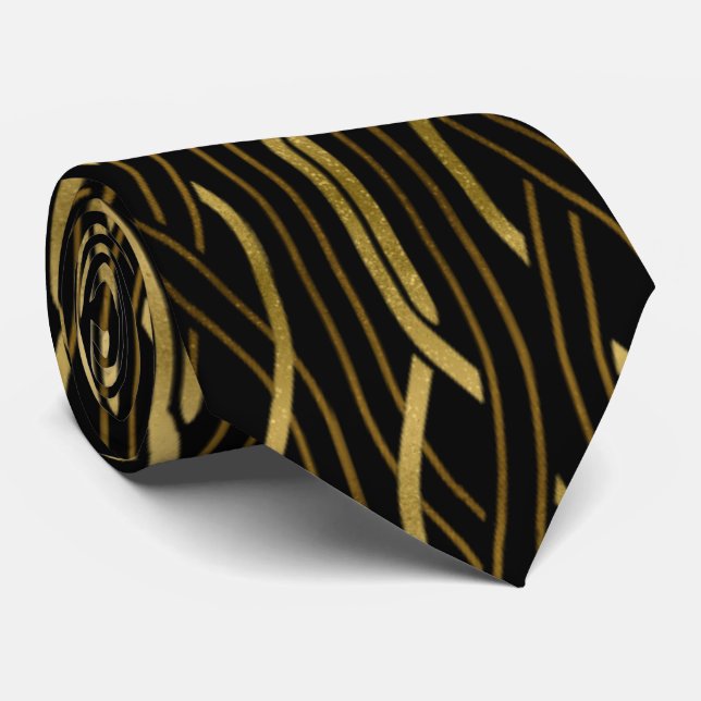 Elegant black gold art deco pattern tie (Rolled)