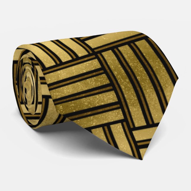 elegant black gold art deco pattern tie (Rolled)