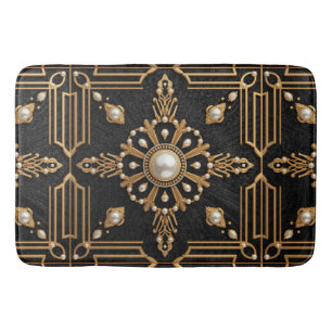 Elegant black gold Art Deco pearls Bath Mat