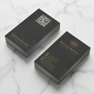 Elegant Black Gold Art Deco QR Code Florist Business Card